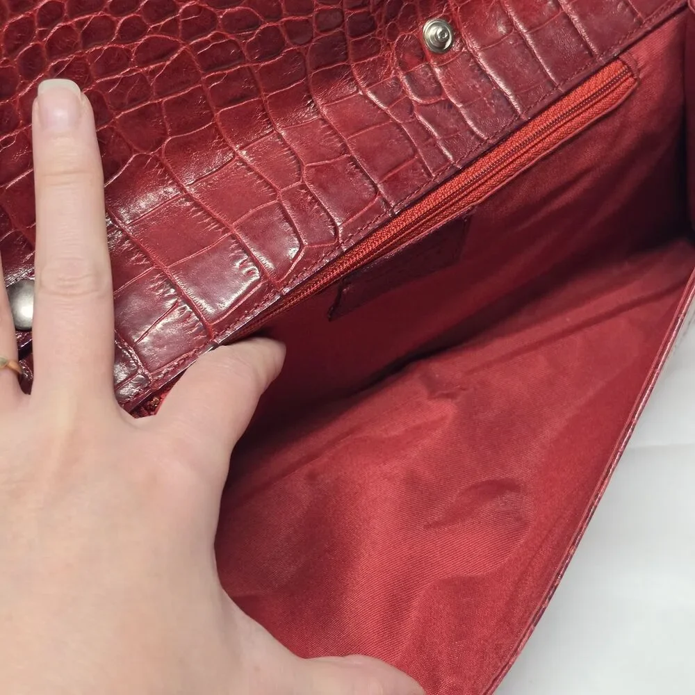 Claudia Firenze Croc Embossed Studded Clutch In Burgundy Red Leather Italy